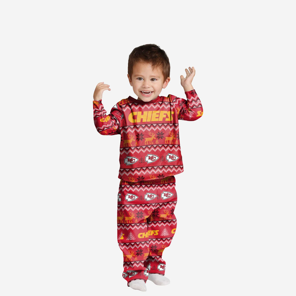 Kansas City Chiefs Toddler Ugly Pattern Family Holiday Pajamas FOCO 2T - FOCO.com