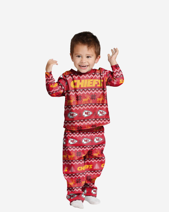 Kansas City Chiefs Toddler Ugly Pattern Family Holiday Pajamas FOCO 2T - FOCO.com