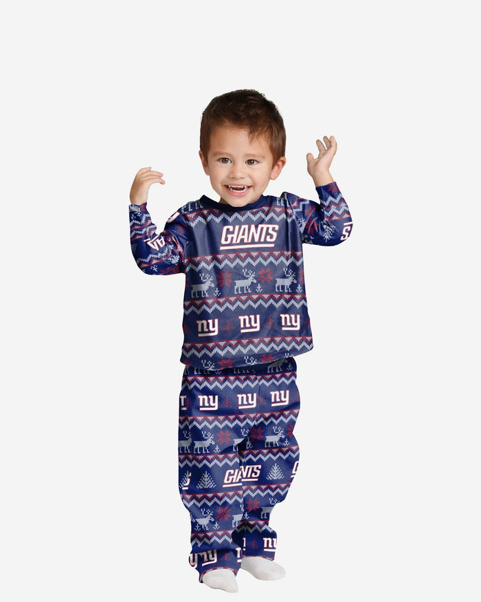 New York Giants Toddler Ugly Pattern Family Holiday Pajamas FOCO 2T - FOCO.com