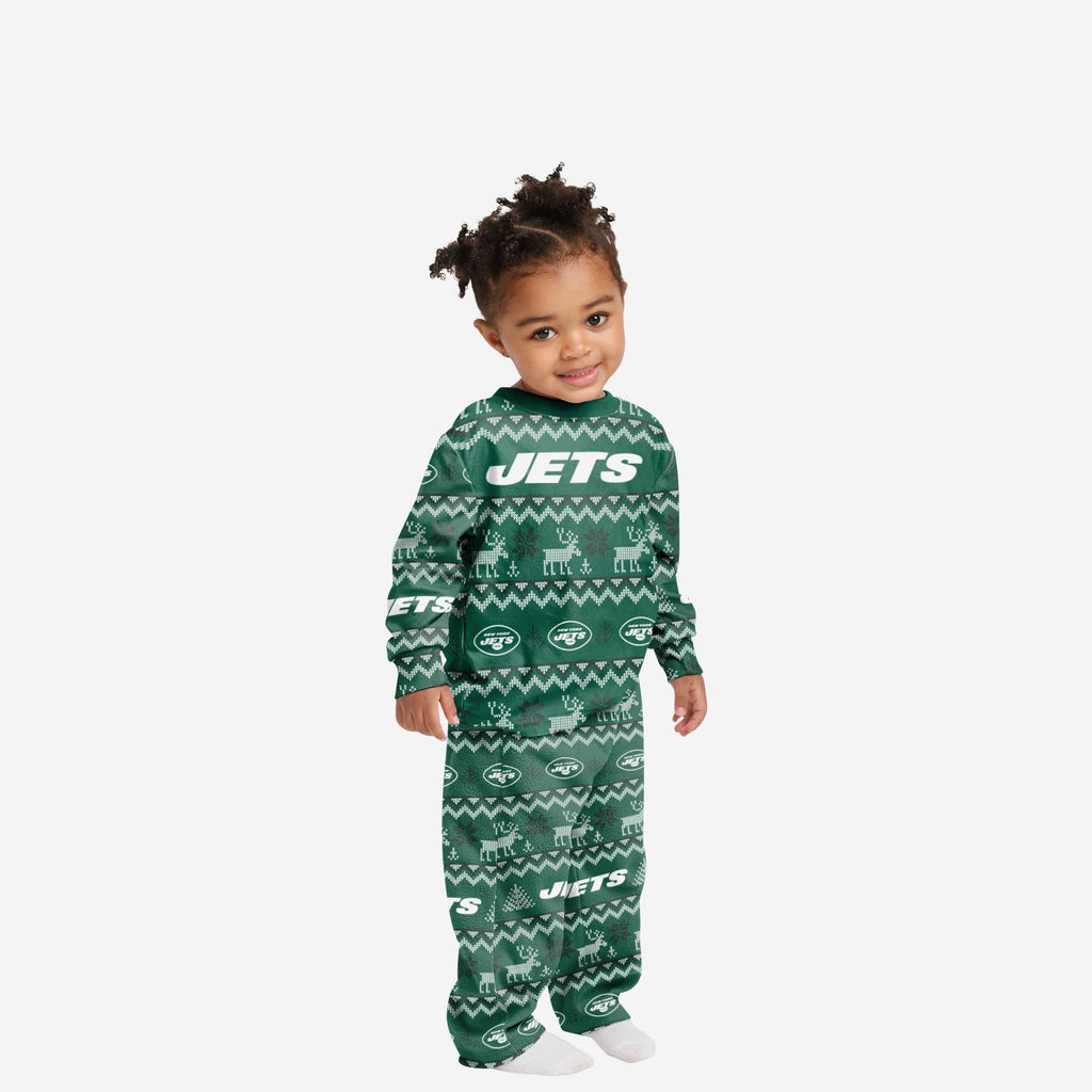 New York Jets Toddler Ugly Pattern Family Holiday Pajamas FOCO 2T - FOCO.com