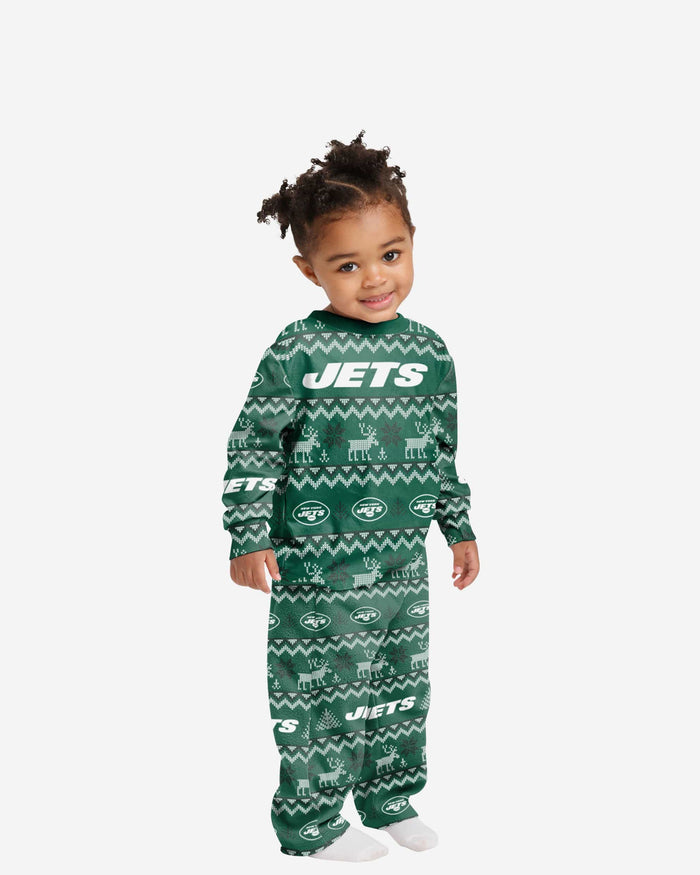 New York Jets Toddler Ugly Pattern Family Holiday Pajamas FOCO 2T - FOCO.com
