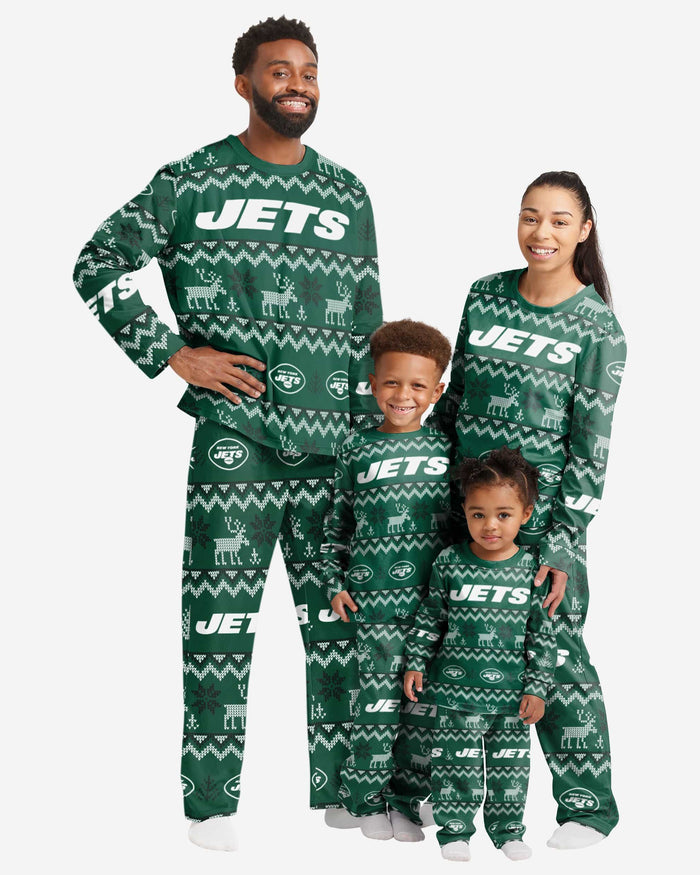 New York Jets Toddler Ugly Pattern Family Holiday Pajamas FOCO - FOCO.com