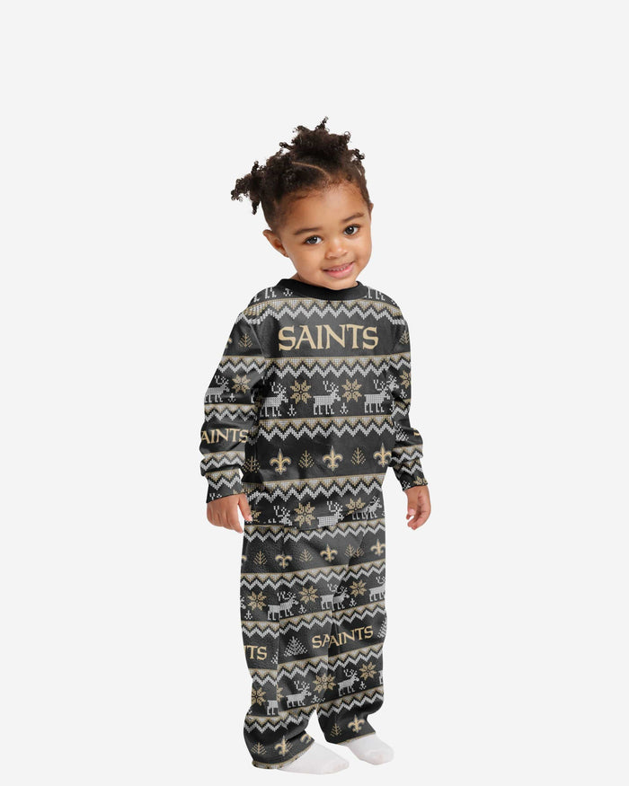 New Orleans Saints Toddler Ugly Pattern Family Holiday Pajamas FOCO 2T - FOCO.com