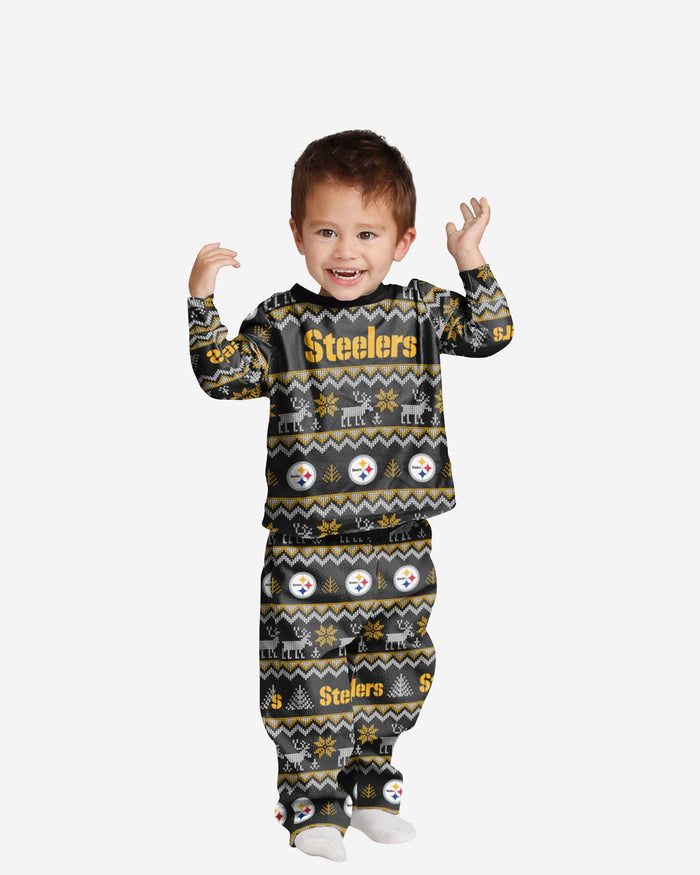 Pittsburgh Steelers Toddler Ugly Pattern Family Holiday Pajamas FOCO 2T - FOCO.com