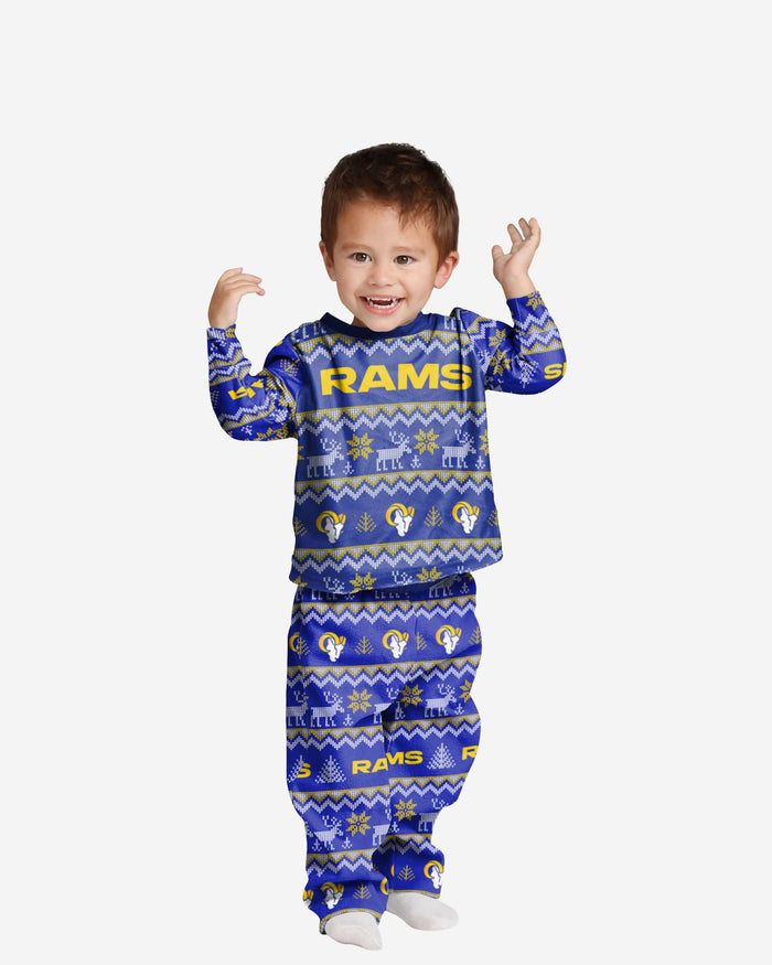 Los Angeles Rams Toddler Ugly Pattern Family Holiday Pajamas FOCO 2T - FOCO.com