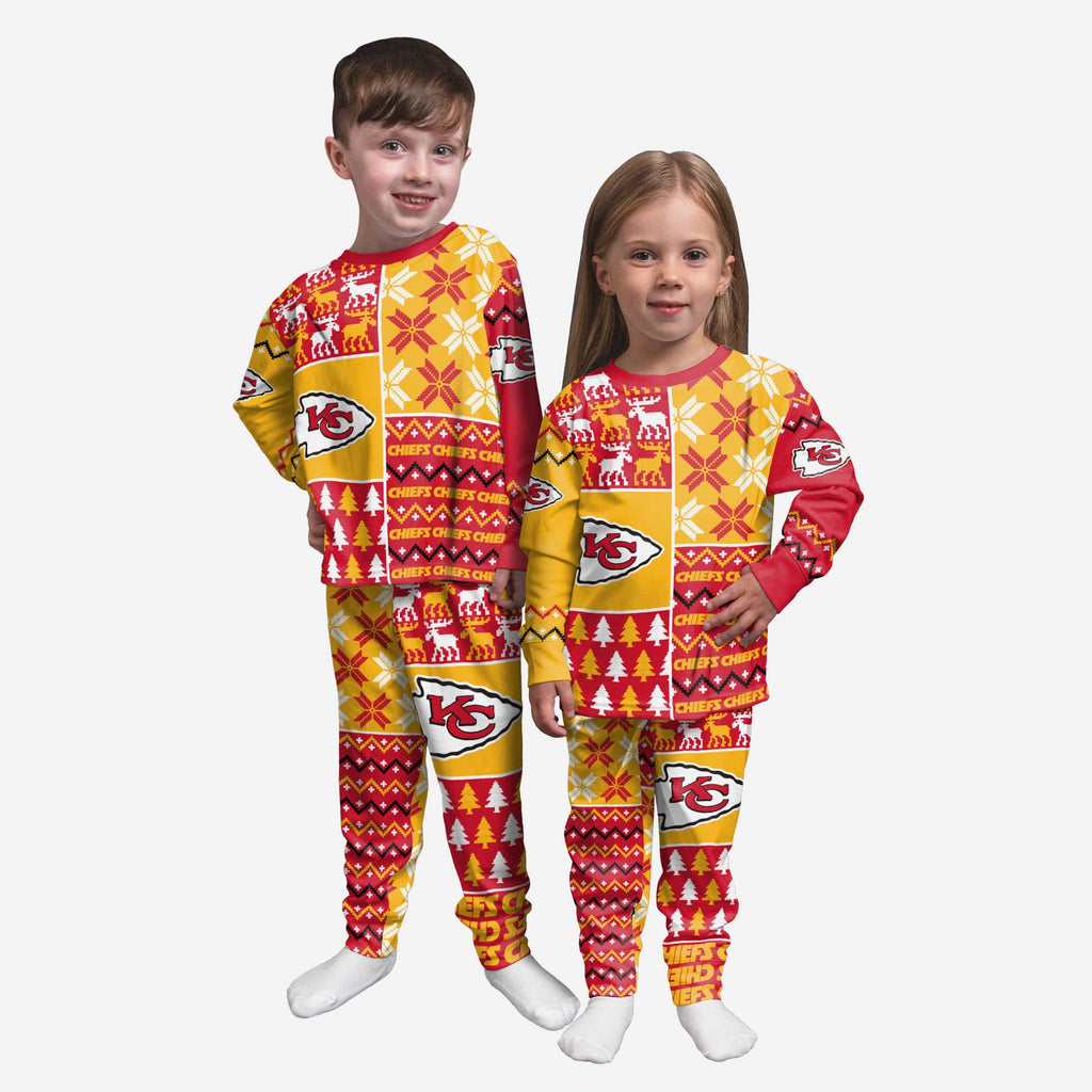 Kansas City Chiefs Toddler Busy Block Family Holiday Pajamas FOCO 2T - FOCO.com