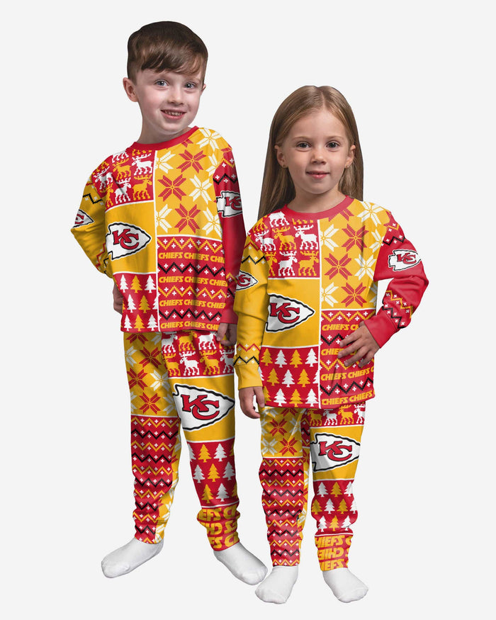 Kansas City Chiefs Toddler Busy Block Family Holiday Pajamas FOCO 2T - FOCO.com