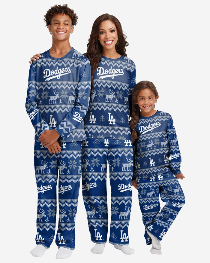 Los Angeles Dodgers Youth Ugly Pattern Family Holiday Pajamas FOCO - FOCO.com