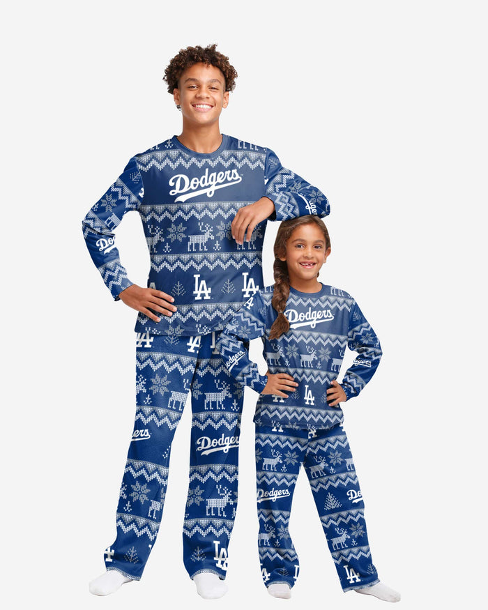 Los Angeles Dodgers Youth Ugly Pattern Family Holiday Pajamas FOCO 4 - FOCO.com