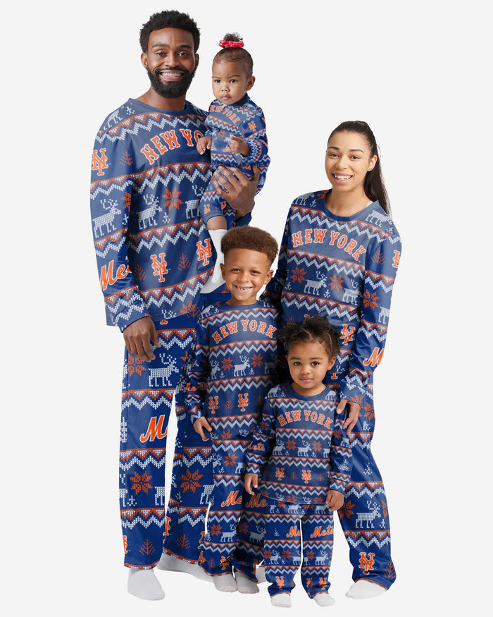 New York Mets Infant Ugly Pattern Family Holiday Pajamas FOCO - FOCO.com