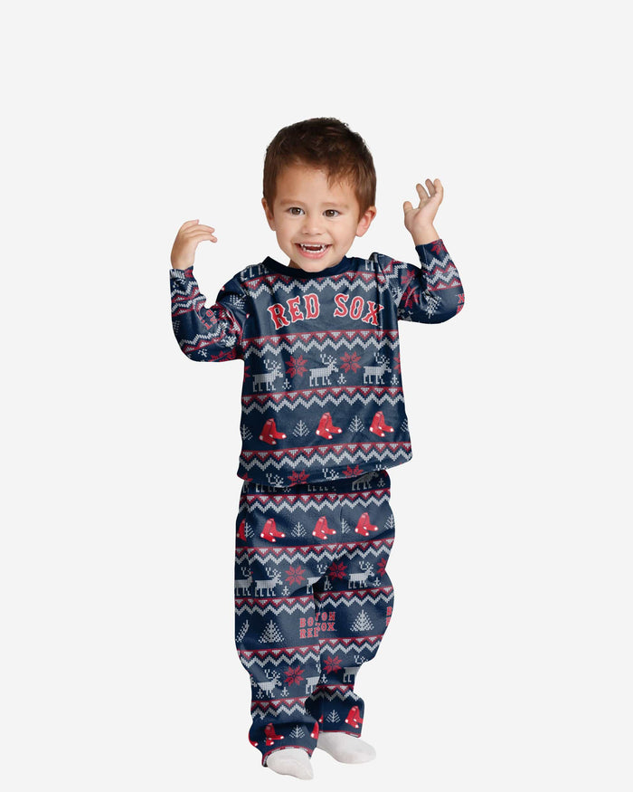 Boston Red Sox Toddler Ugly Pattern Family Holiday Pajamas FOCO 2T - FOCO.com