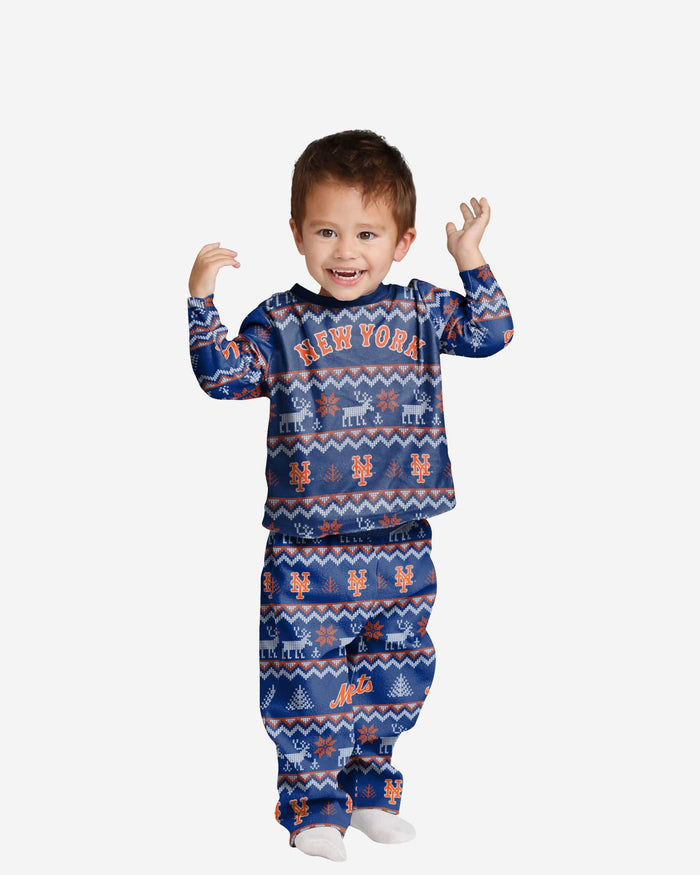 New York Mets Toddler Ugly Pattern Family Holiday Pajamas FOCO 2T - FOCO.com