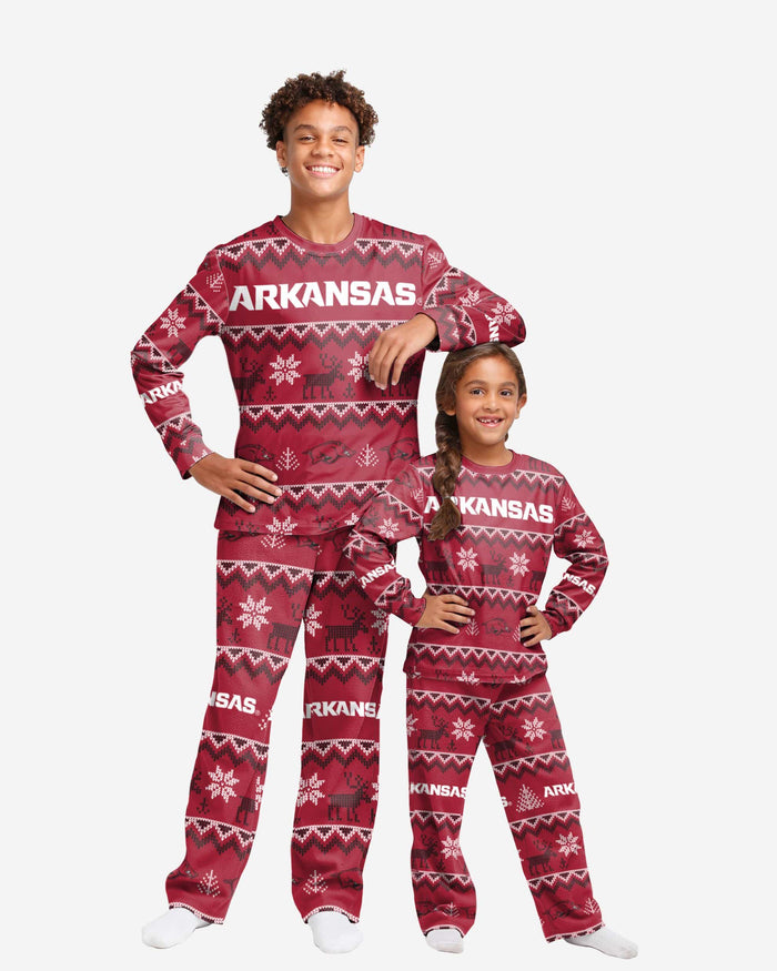 Arkansas Razorbacks Youth Ugly Pattern Family Holiday Pajamas FOCO 4 - FOCO.com