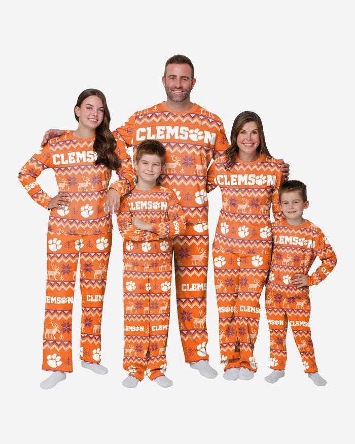 Clemson Tigers Youth Ugly Pattern Family Holiday Pajamas FOCO - FOCO.com