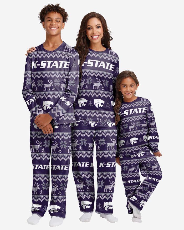 Kansas State Wildcats Youth Ugly Pattern Family Holiday Pajamas FOCO - FOCO.com