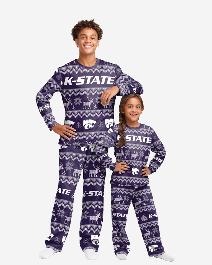 Kansas State Wildcats Youth Ugly Pattern Family Holiday Pajamas FOCO 4 - FOCO.com