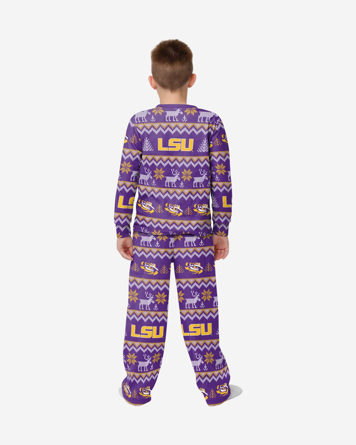 LSU Tigers Youth Ugly Pattern Family Holiday Pajamas FOCO - FOCO.com