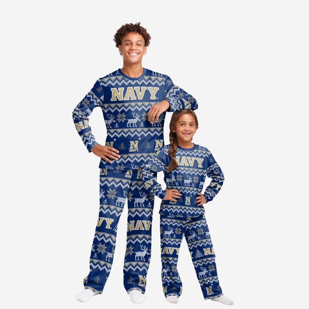 Navy Midshipmen Youth Ugly Pattern Family Holiday Pajamas FOCO 4 - FOCO.com