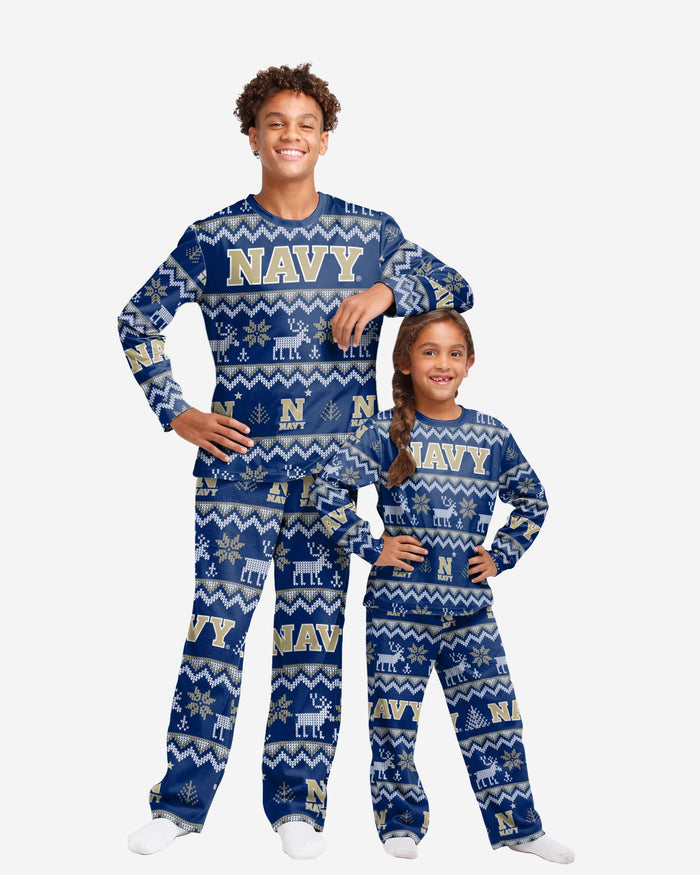 Navy Midshipmen Youth Ugly Pattern Family Holiday Pajamas FOCO 4 - FOCO.com