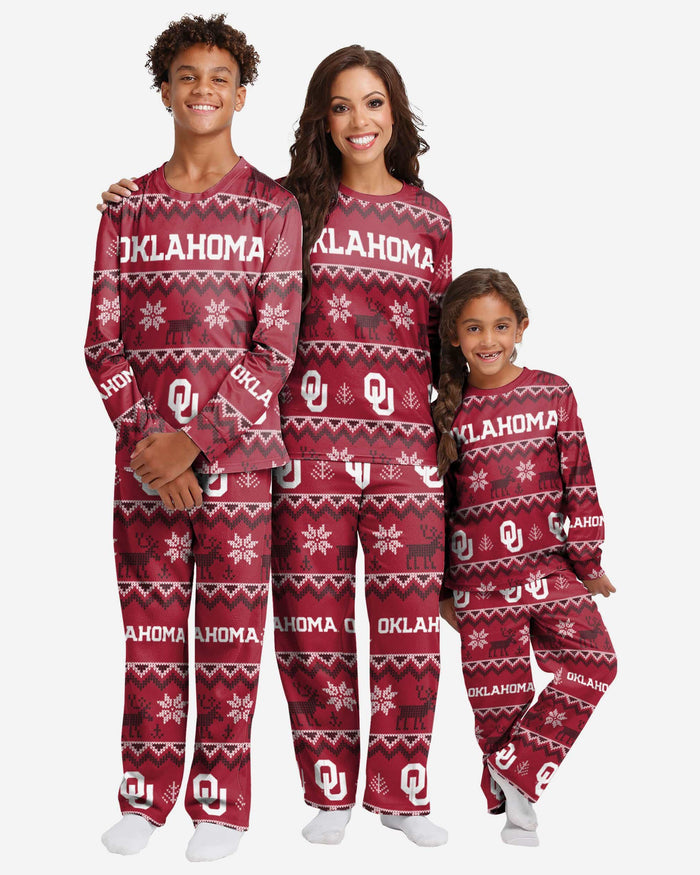 Oklahoma Sooners Youth Ugly Pattern Family Holiday Pajamas FOCO - FOCO.com