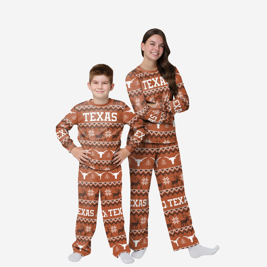 Texas Longhorns Youth Ugly Pattern Family Holiday Pajamas FOCO 4 - FOCO.com