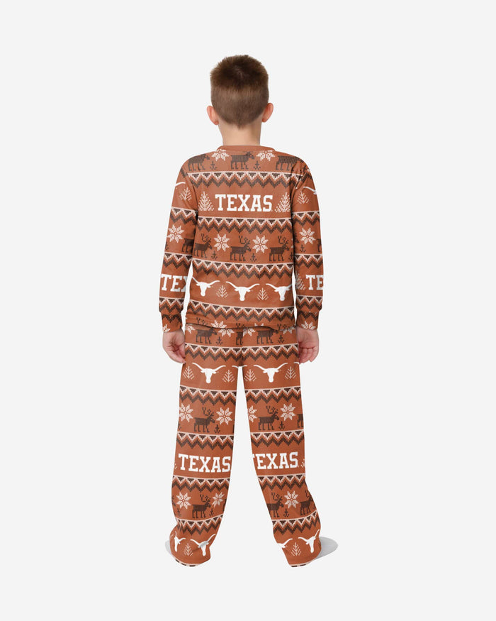 Texas Longhorns Youth Ugly Pattern Family Holiday Pajamas FOCO - FOCO.com