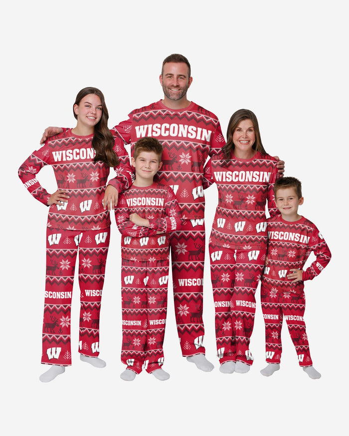 Wisconsin Badgers Youth Ugly Pattern Family Holiday Pajamas FOCO - FOCO.com