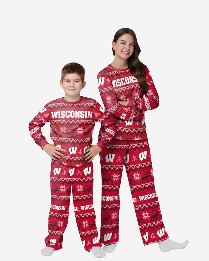 Wisconsin Badgers Youth Ugly Pattern Family Holiday Pajamas FOCO 4 - FOCO.com