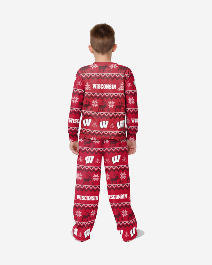 Wisconsin Badgers Youth Ugly Pattern Family Holiday Pajamas FOCO - FOCO.com
