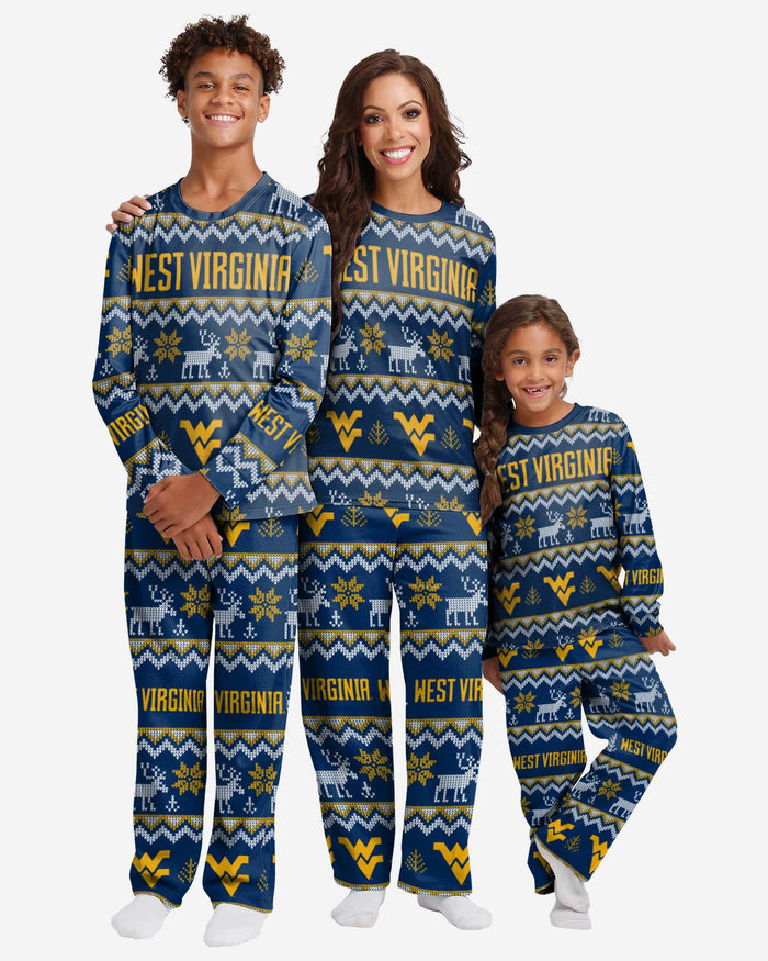 West Virginia Mountaineers Youth Ugly Pattern Family Holiday Pajamas FOCO - FOCO.com