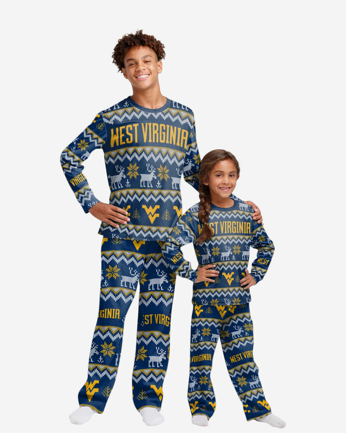 West Virginia Mountaineers Youth Ugly Pattern Family Holiday Pajamas FOCO 4 - FOCO.com