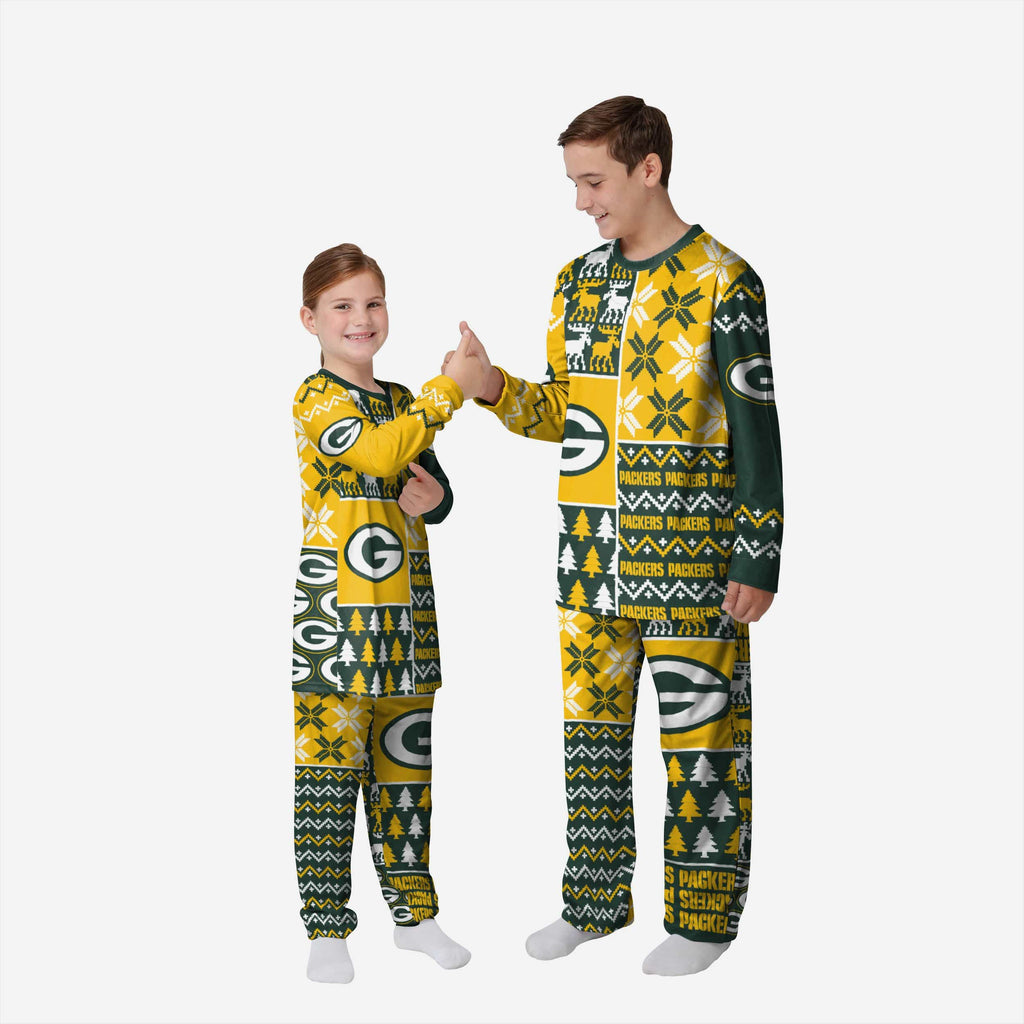 Green Bay Packers Youth Busy Block Family Holiday Pajamas FOCO 4 - FOCO.com