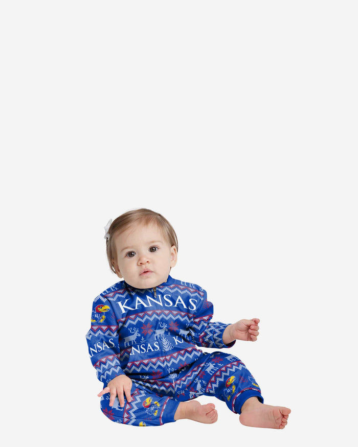 Kansas Jayhawks Infant Ugly Pattern Family Holiday Pajamas FOCO 12 mo - FOCO.com
