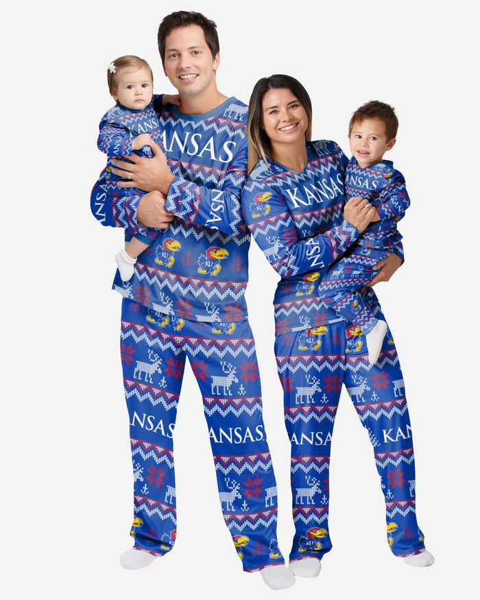 Kansas Jayhawks Infant Ugly Pattern Family Holiday Pajamas FOCO - FOCO.com