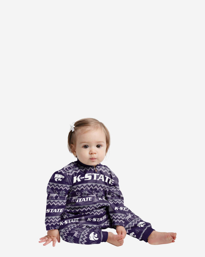 Kansas State Wildcats Infant Ugly Pattern Family Holiday Pajamas FOCO 12 mo - FOCO.com