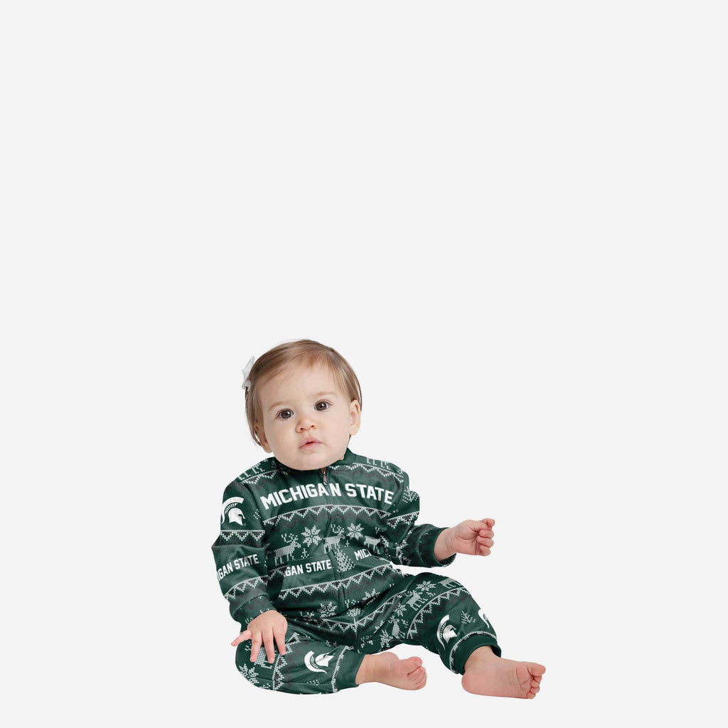 Michigan State Spartans Infant Ugly Pattern Family Holiday Pajamas FOCO 12 mo - FOCO.com