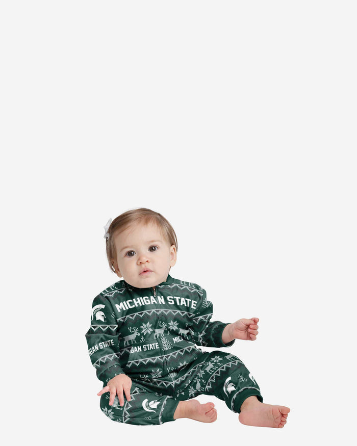 Michigan State Spartans Infant Ugly Pattern Family Holiday Pajamas FOCO 12 mo - FOCO.com