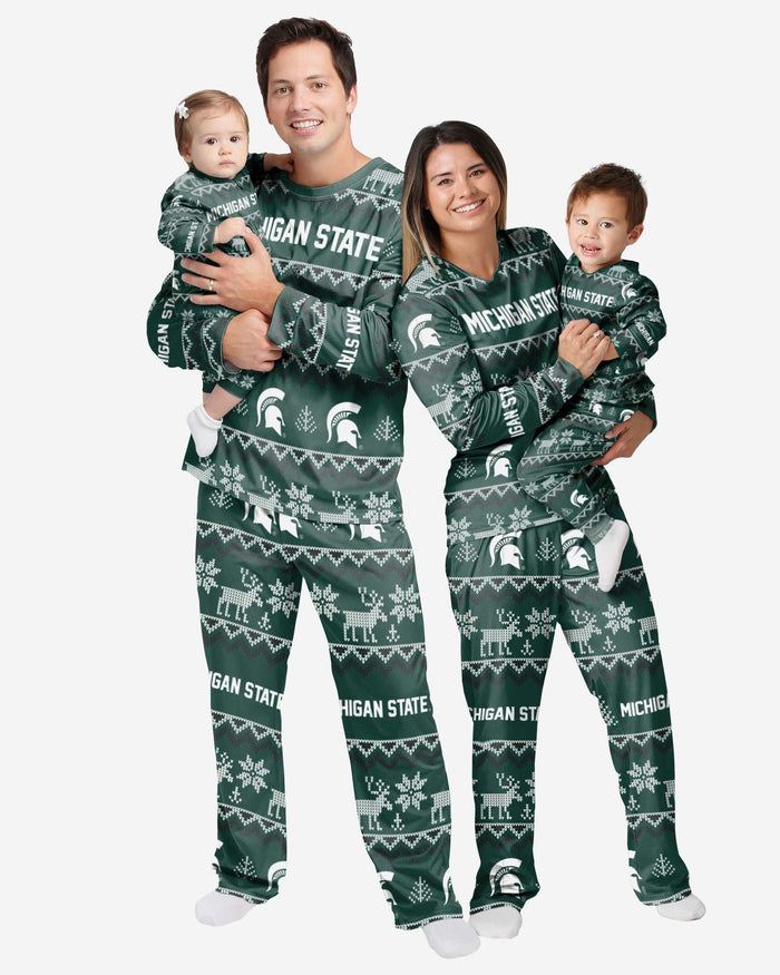 Michigan State Spartans Infant Ugly Pattern Family Holiday Pajamas FOCO - FOCO.com