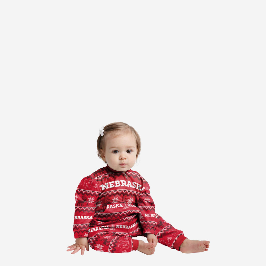 Nebraska Cornhuskers Infant Ugly Pattern Family Holiday Pajamas FOCO 12 mo - FOCO.com