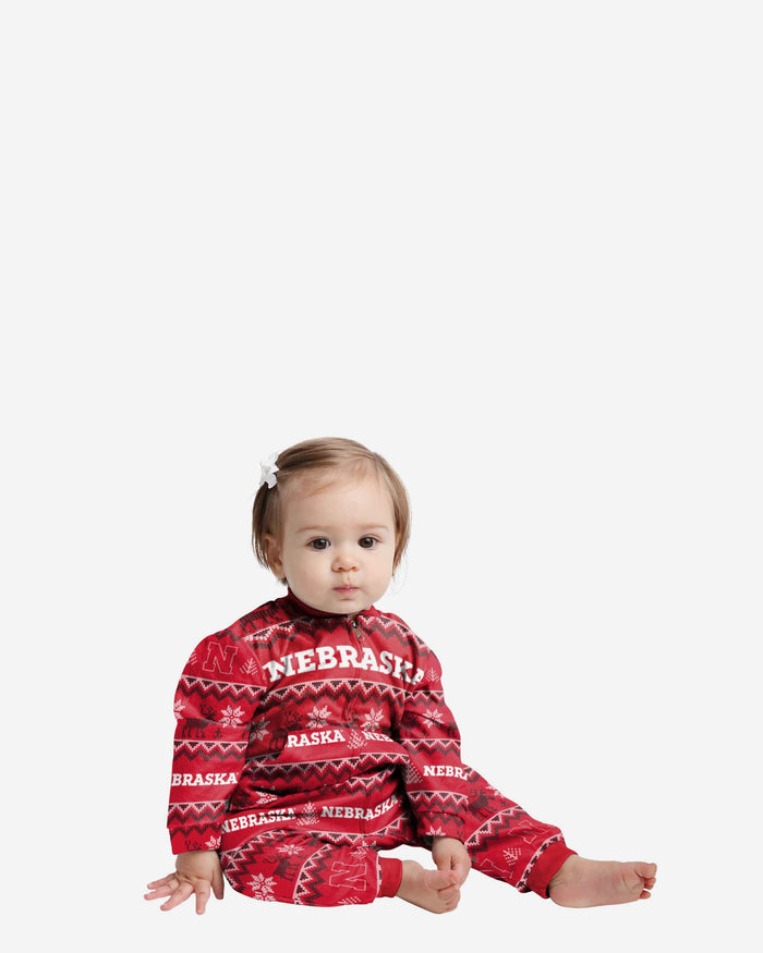 Nebraska Cornhuskers Infant Ugly Pattern Family Holiday Pajamas FOCO 12 mo - FOCO.com