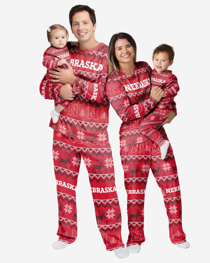 Nebraska Cornhuskers Infant Ugly Pattern Family Holiday Pajamas FOCO - FOCO.com