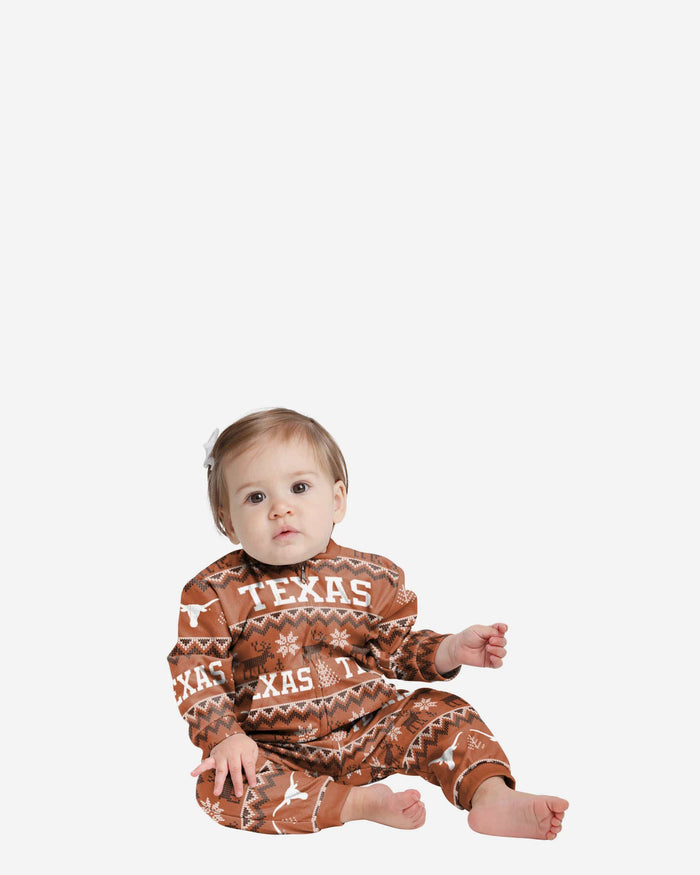 Texas Longhorns Infant Ugly Pattern Family Holiday Pajamas FOCO 12 mo - FOCO.com