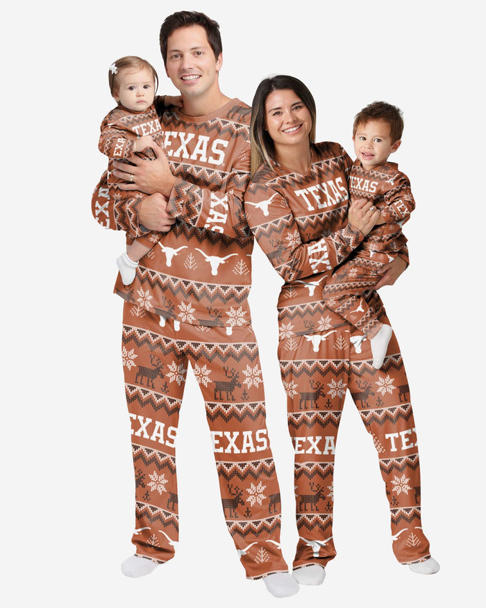 Texas Longhorns Infant Ugly Pattern Family Holiday Pajamas FOCO - FOCO.com