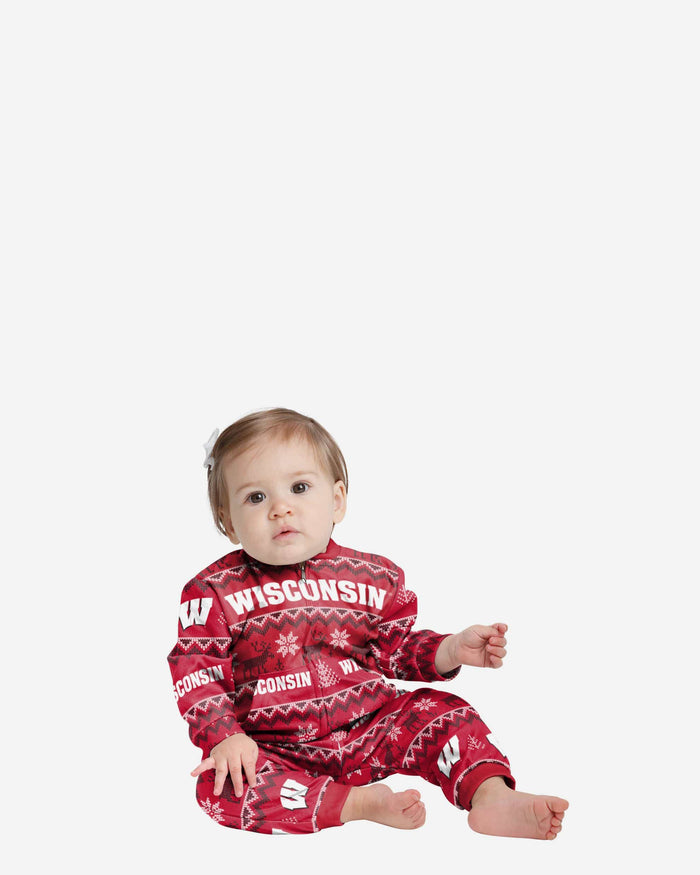 Wisconsin Badgers Infant Ugly Pattern Family Holiday Pajamas FOCO 12 mo - FOCO.com