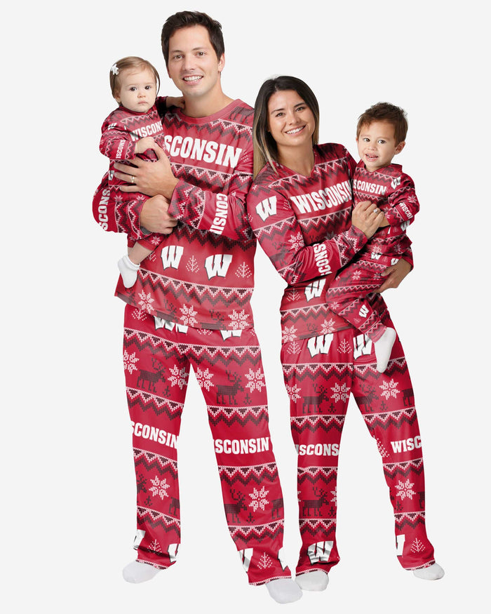 Wisconsin Badgers Infant Ugly Pattern Family Holiday Pajamas FOCO - FOCO.com