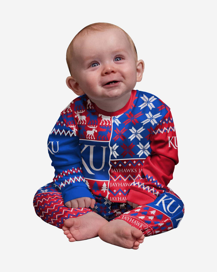 Kansas Jayhawks Infant Busy Block Family Holiday Pajamas FOCO 12 mo - FOCO.com