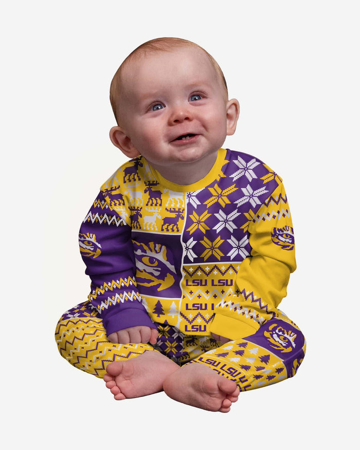 LSU Tigers Infant Busy Block Family Holiday Pajamas FOCO 12 mo - FOCO.com