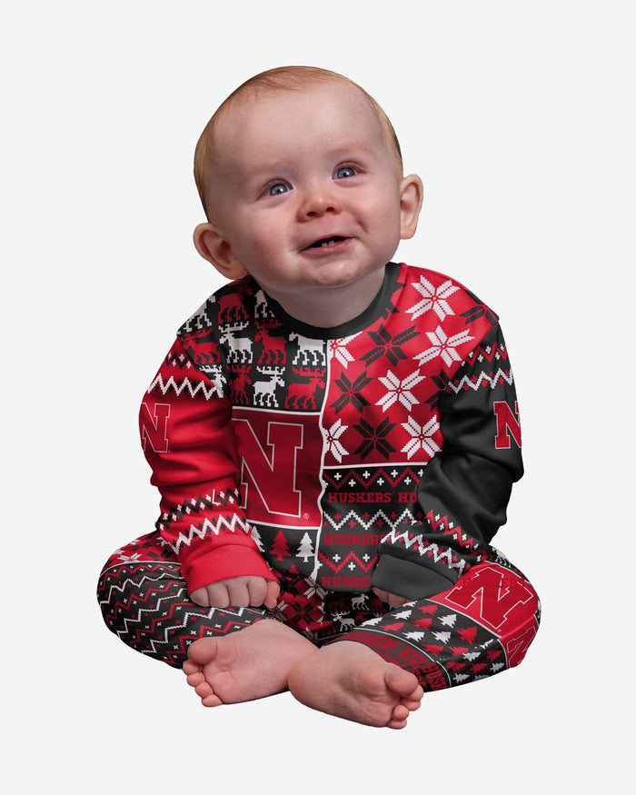 Nebraska Cornhuskers Infant Busy Block Family Holiday Pajamas FOCO 12 mo - FOCO.com