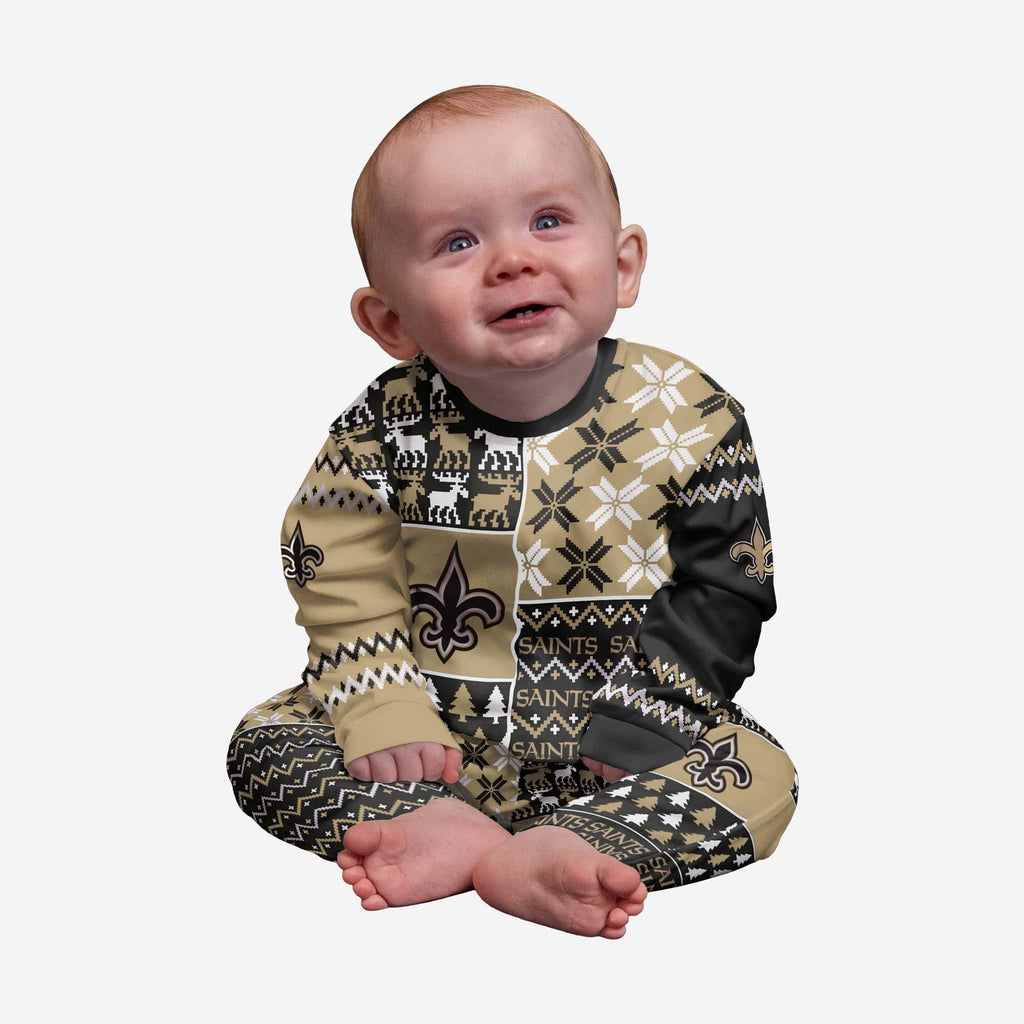 New Orleans Saints Infant Busy Block Family Holiday Pajamas FOCO 12 mo - FOCO.com