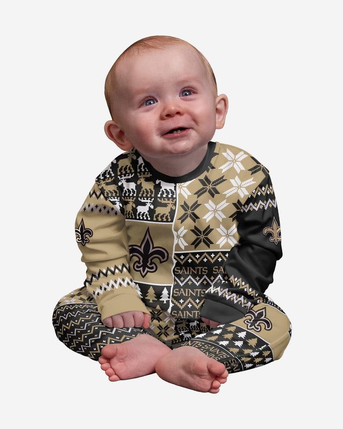 New Orleans Saints Infant Busy Block Family Holiday Pajamas FOCO 12 mo - FOCO.com